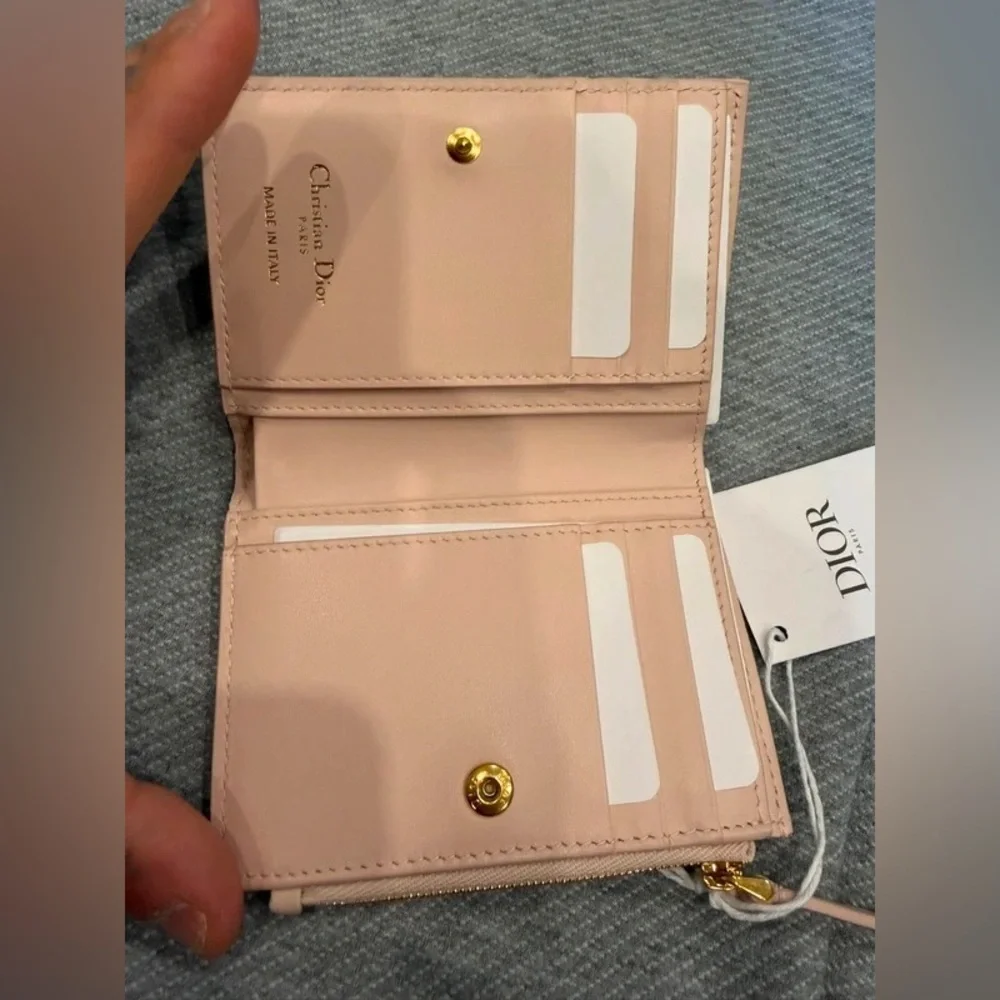 Dior Blush Pink Quilted Card Wallet with Gold CD Emblem